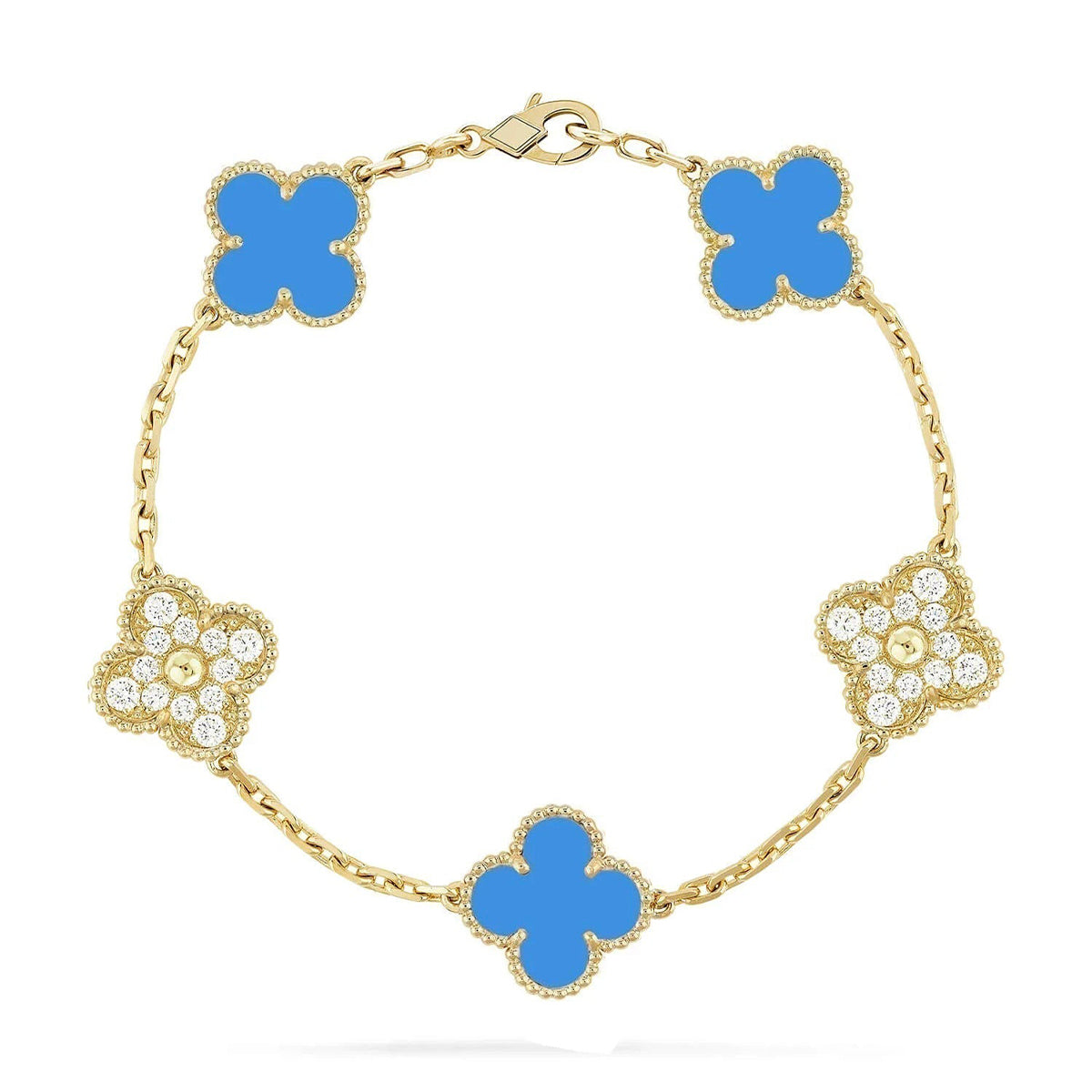 [RAFFINE] CLOVER 5 MOTIF BLUE AGATE BRACELET COLLECTION