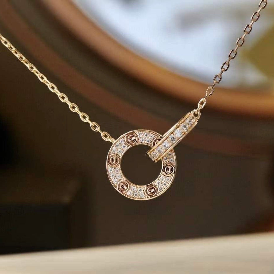 [RAFFINE]LOVE 7.6MM NECKLACE ROSE GOLD AND SILVER  FULL DIAMOND