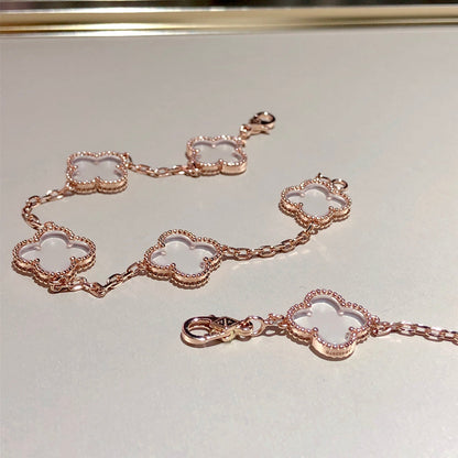 [RAFFINE]CLOVER 5 MOTIF ROCK CRYSTAL BRACELET
