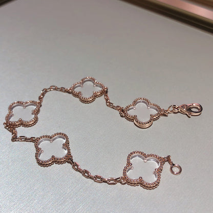 [RAFFINE]CLOVER 5 MOTIF ROCK CRYSTAL BRACELET