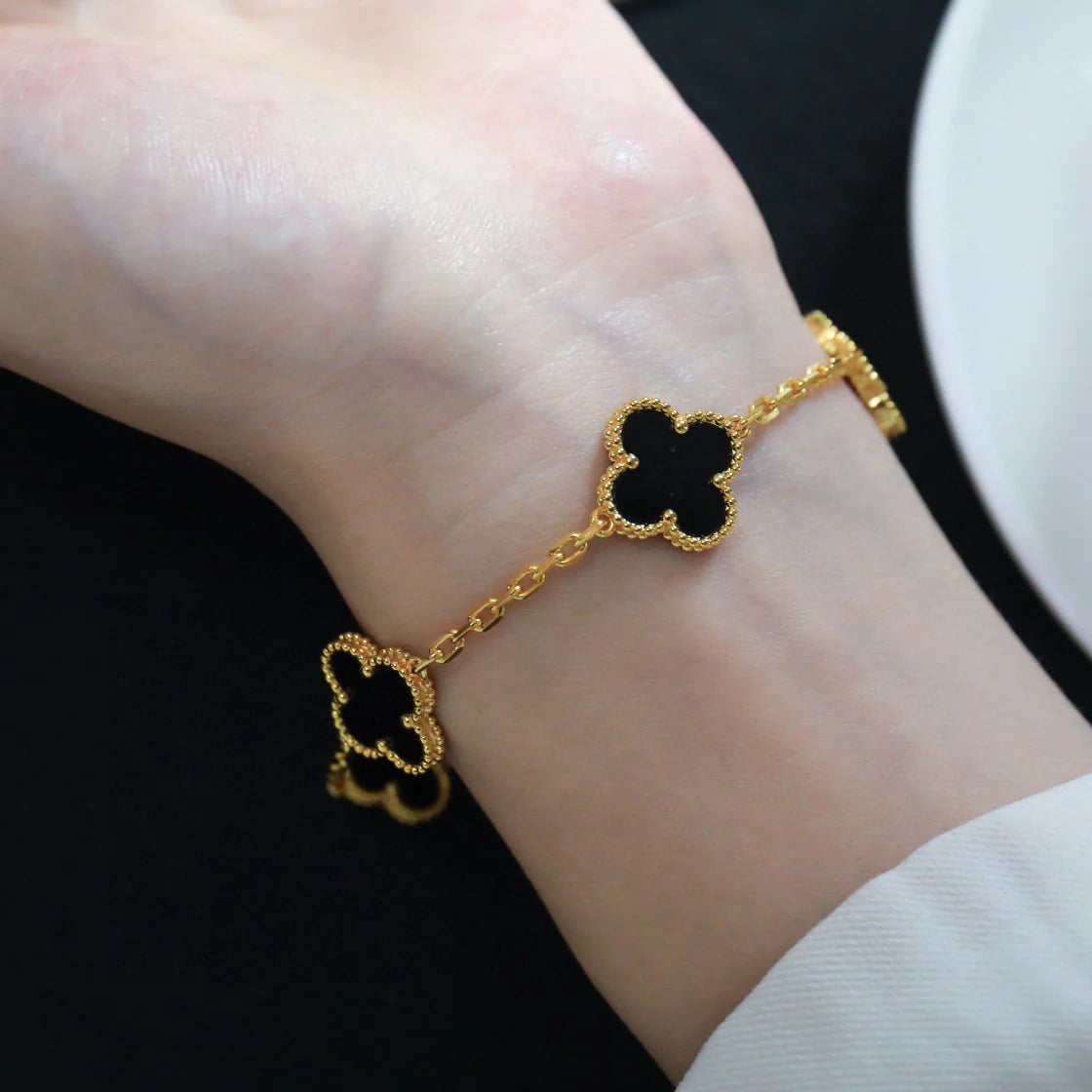 [RAFFINE] CLOVER 5 MOTIF ONYXS BRACELET COLLECTION