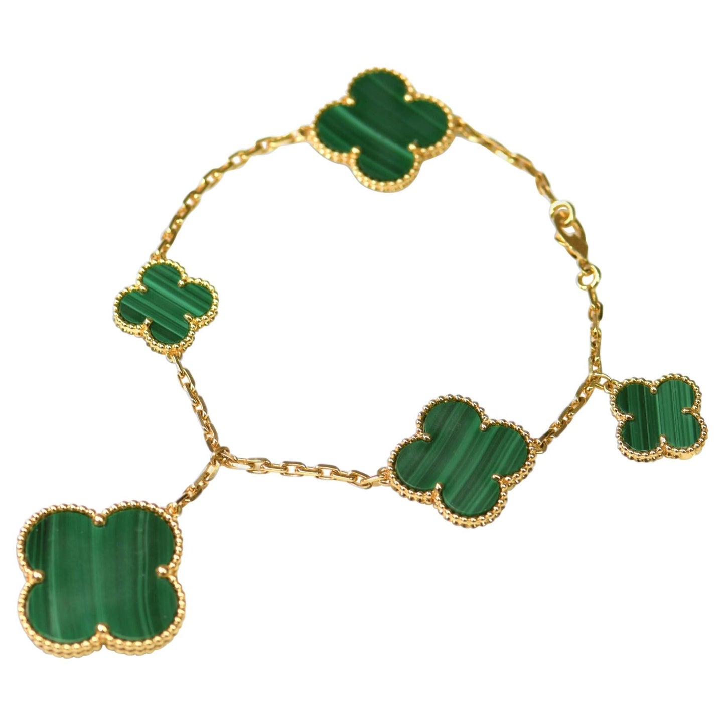 [RAFFINE]MAGIC CLOVER MALACHITE GOLD BRACELET 5 MOTIFS