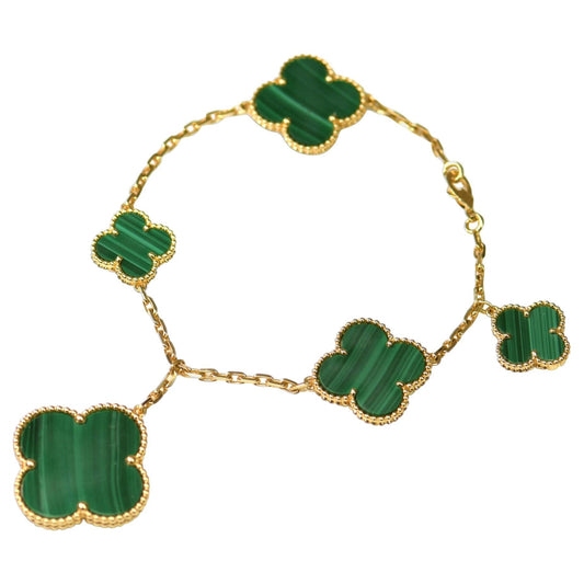 [RAFFINE]MAGIC CLOVER MALACHITE GOLD BRACELET 5 MOTIFS