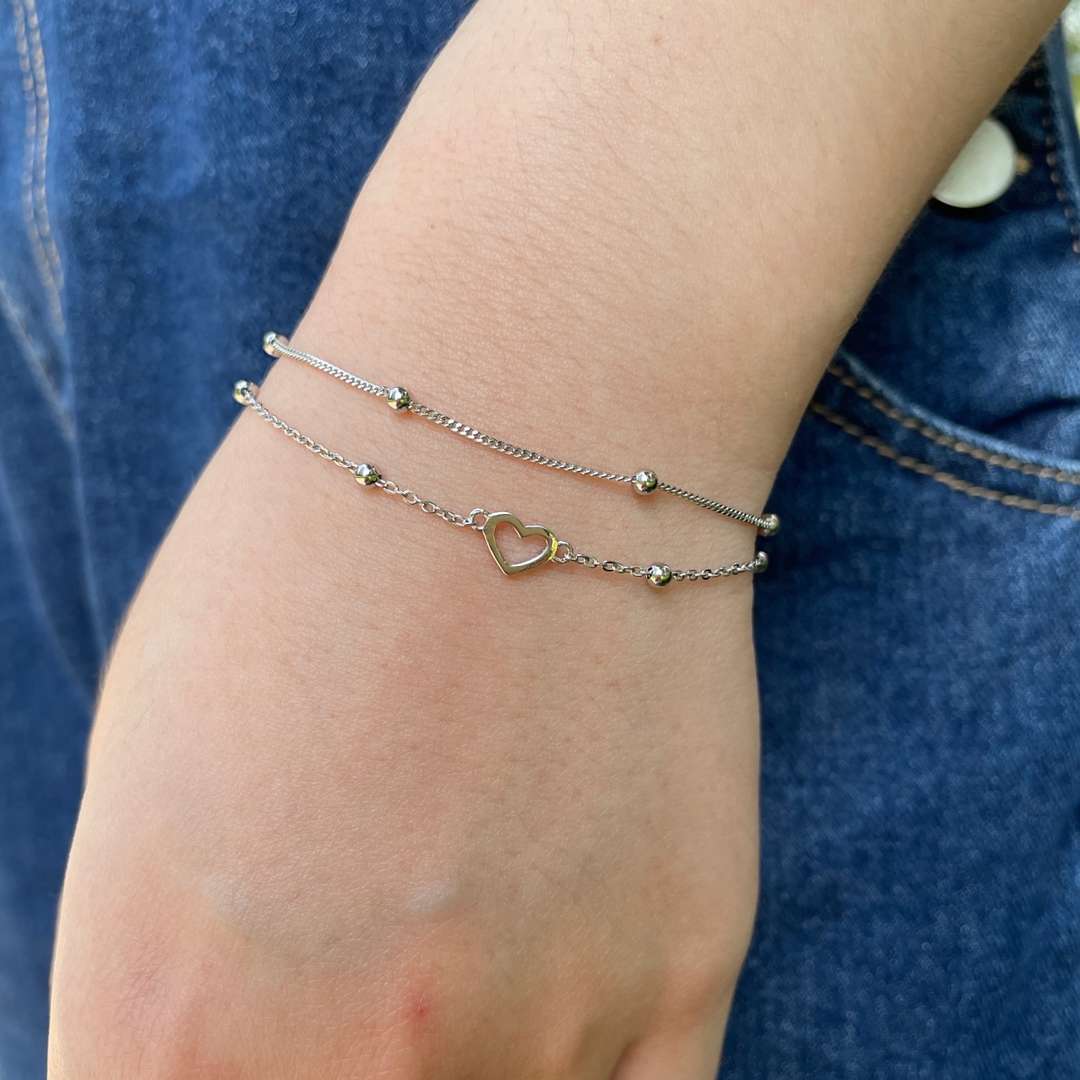 [RAFFINE]Dainty Double Layer Love Heart Bracelet