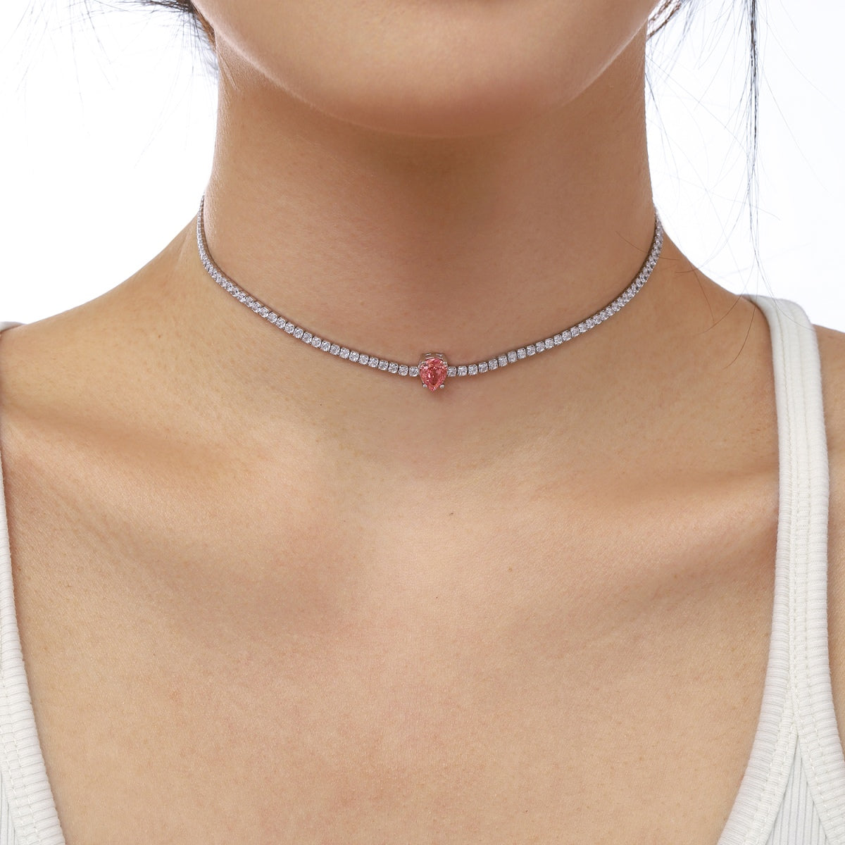 [RAFFINE]1.0 carat Unique Pear Cut Tennis Necklace