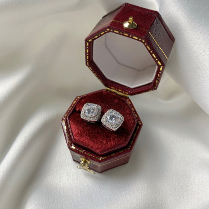 [RAFFINE]Classic Round Center Stone Stud Earrings
