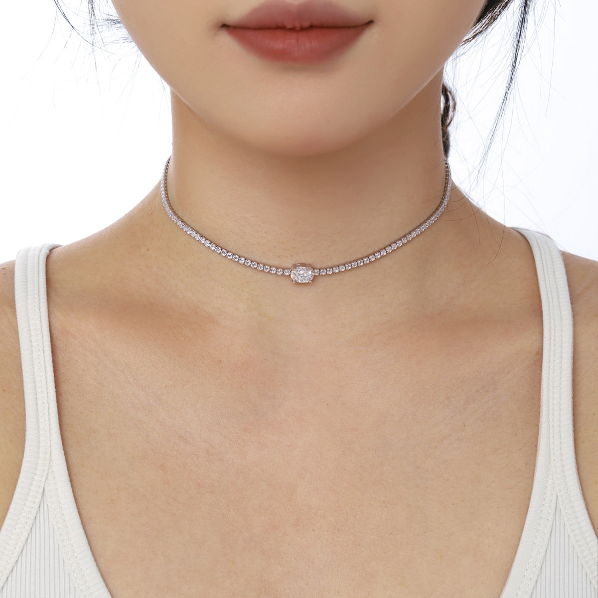 [RAFFINE]1.0 Carat Shining Oval Cut Necklace