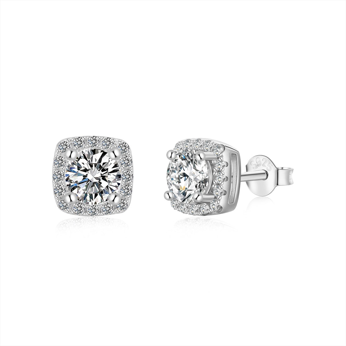 [RAFFINE]Classic Round Center Stone Stud Earrings