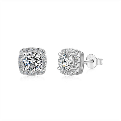 [RAFFINE]Classic Round Center Stone Stud Earrings