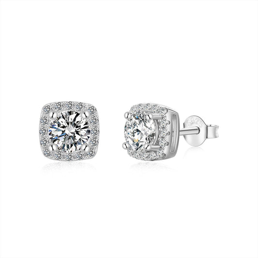 [RAFFINE]Classic Round Center Stone Stud Earrings