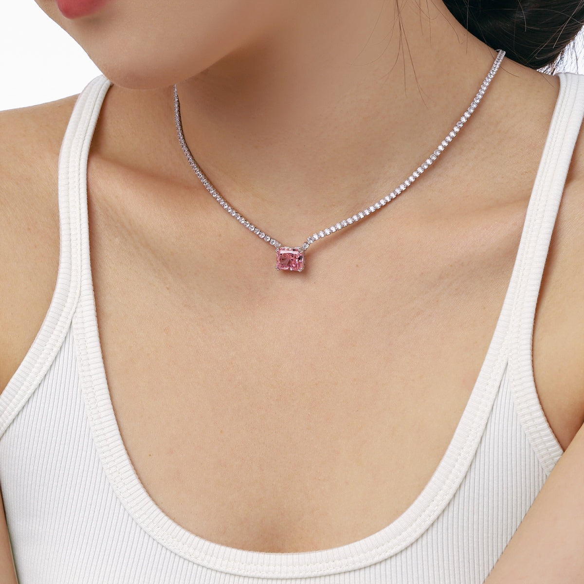 [RAFFINE]4.0 Carat Elegant Radiant Cut Necklace