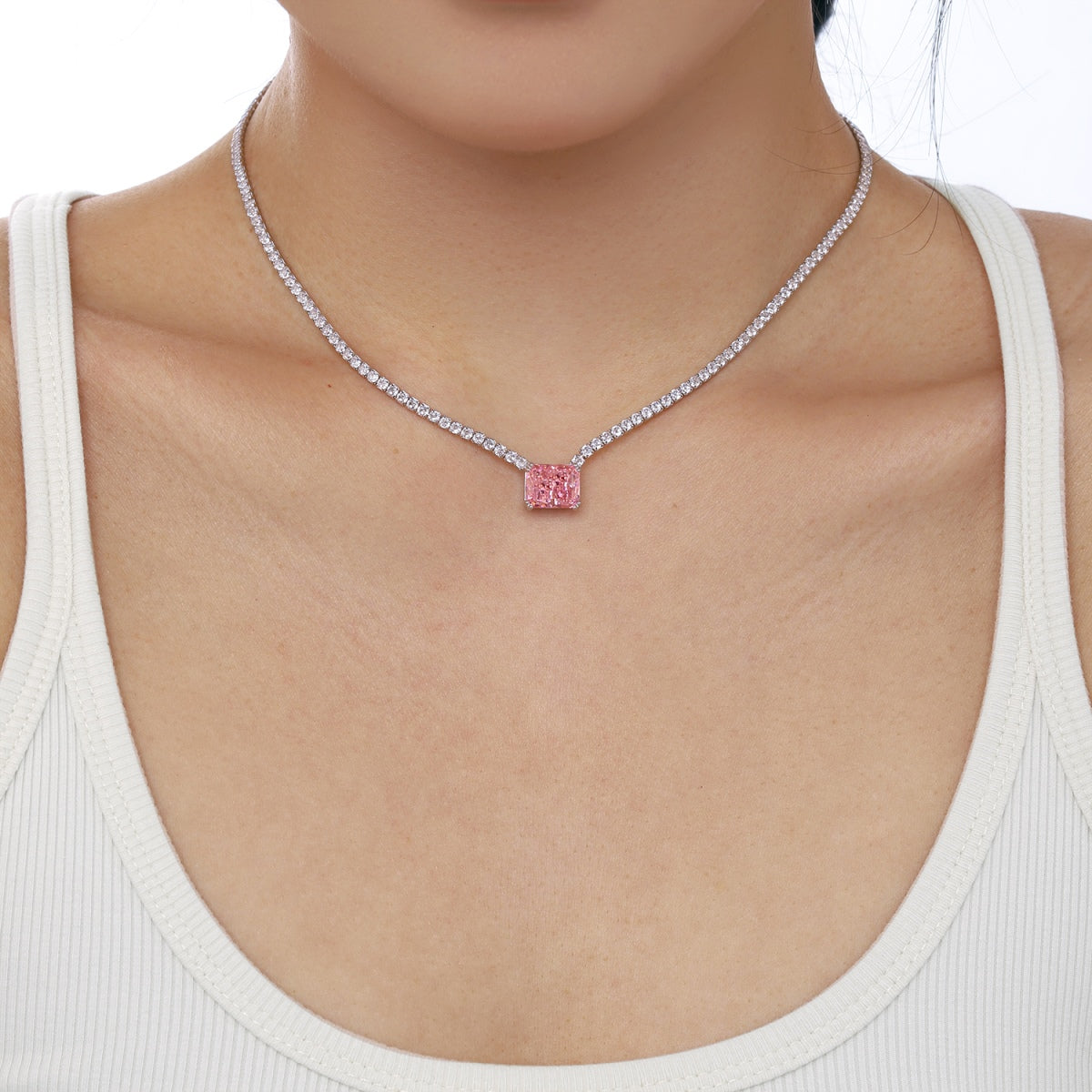 [RAFFINE]4.0 Carat Elegant Radiant Cut Necklace