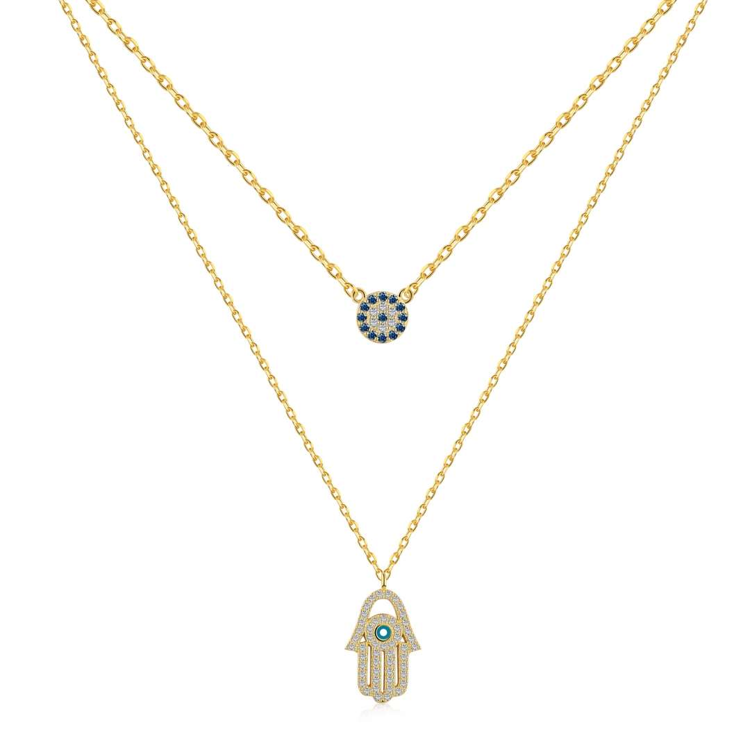 [RAFFINE]Demon Eye Hamsa Palm Necklace