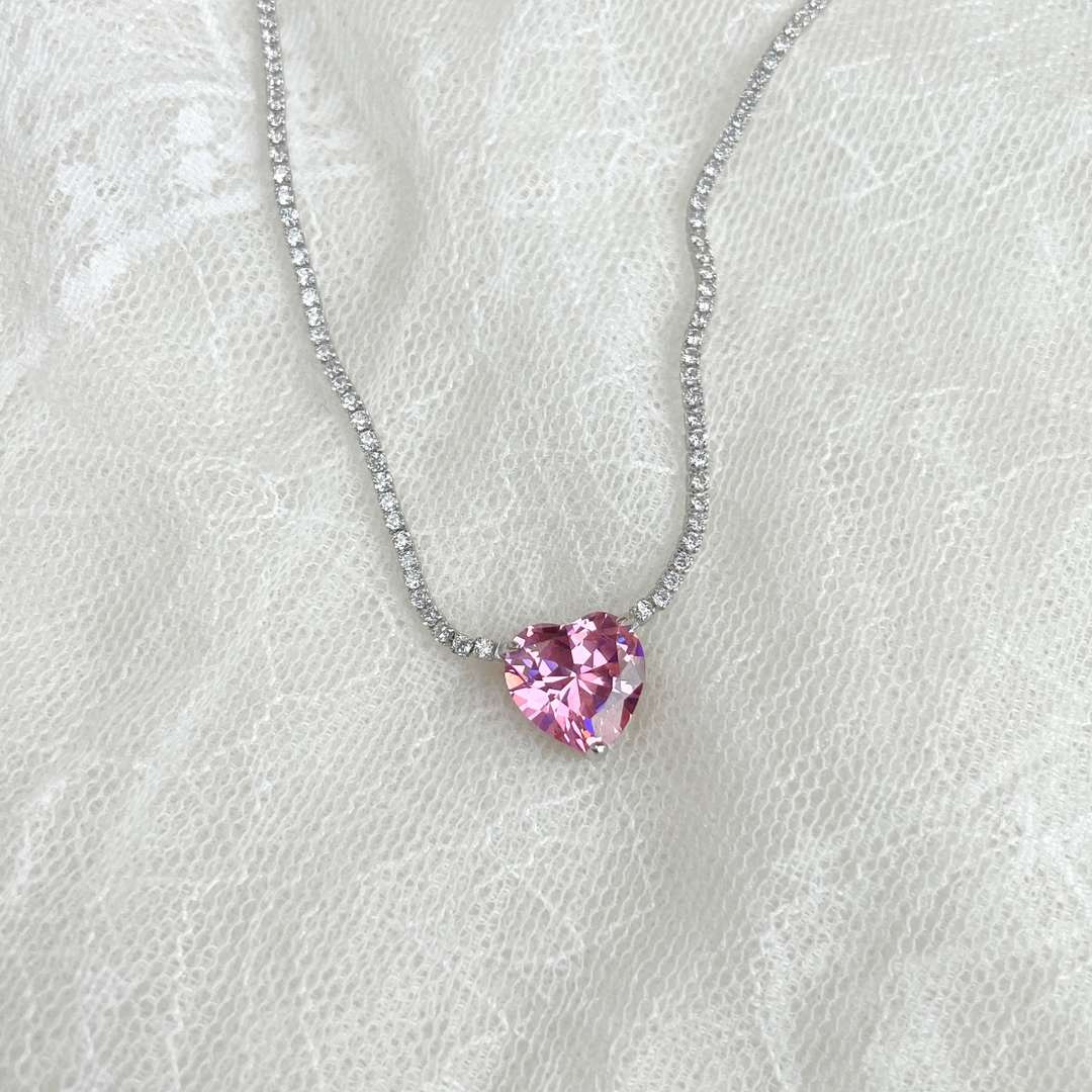 [RAFFINE]8.0 Carat Versatile Colorful Sweet Heart-Shaped Tennis Necklace