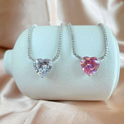 [RAFFINE]8.0 Carat Versatile Colorful Sweet Heart-Shaped Tennis Necklace