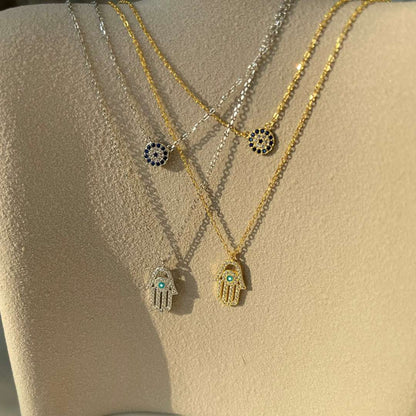[RAFFINE]Demon Eye Hamsa Palm Necklace