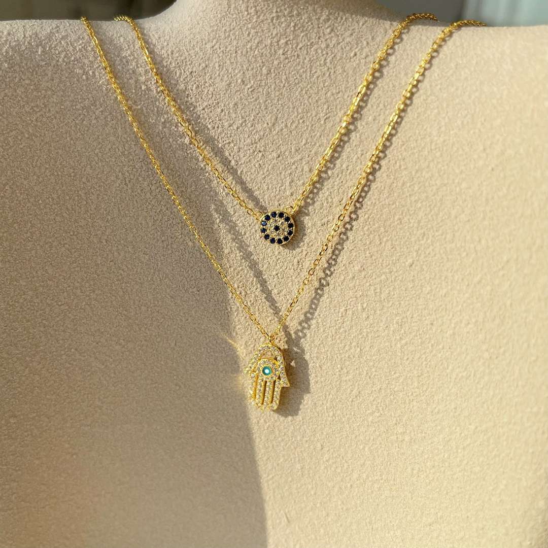 [RAFFINE]Demon Eye Hamsa Palm Necklace