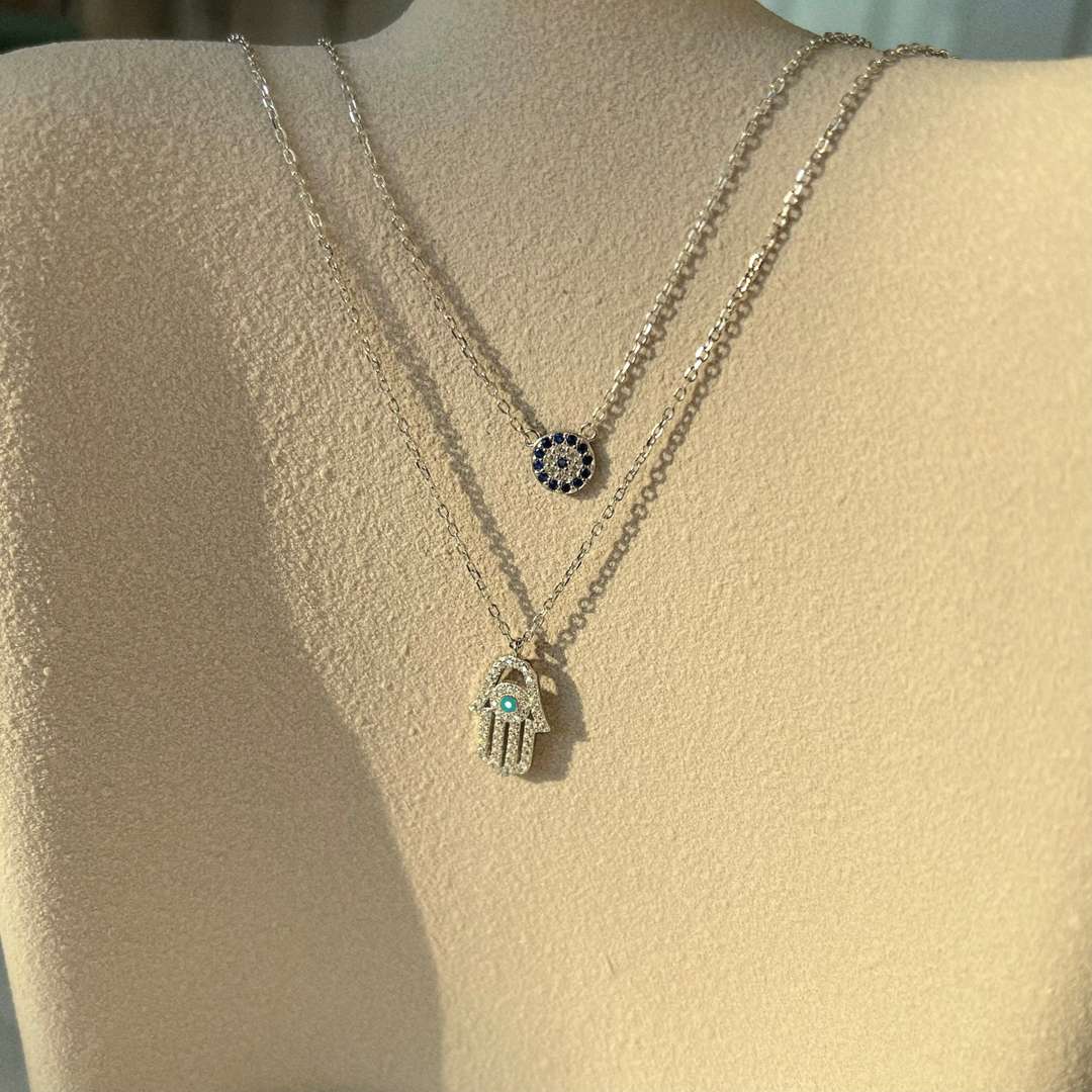 [RAFFINE]Demon Eye Hamsa Palm Necklace