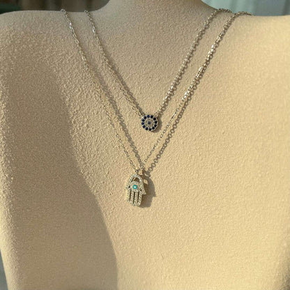 [RAFFINE]Demon Eye Hamsa Palm Necklace