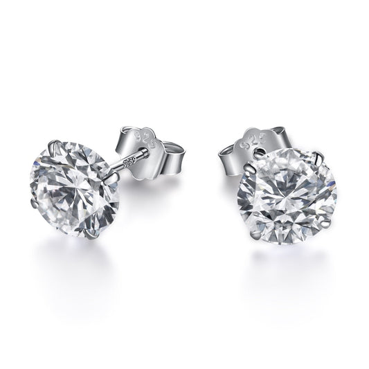 [RAFFINE]Stylish Shiny Round Center Stone Stud Earrings