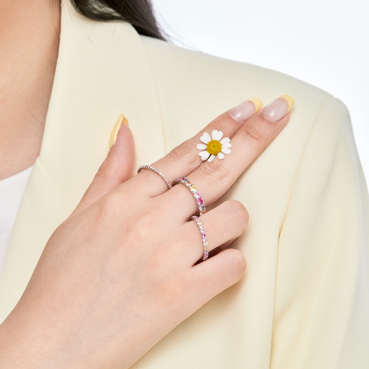 [RAFFINE]Ornate Colorful Round Cut Tennis Ring