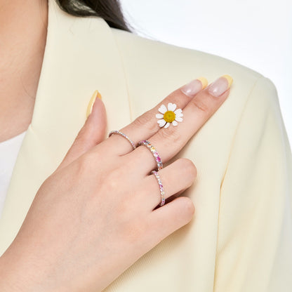 [RAFFINE]Ornate Colorful Round Cut Tennis Ring