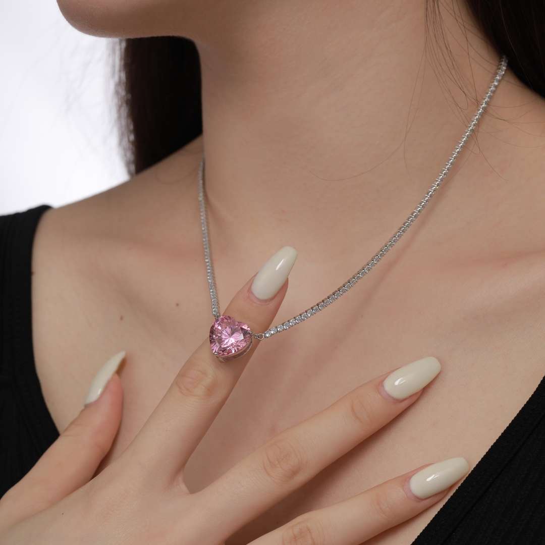 [RAFFINE]8.0 Carat Versatile Colorful Sweet Heart-Shaped Tennis Necklace