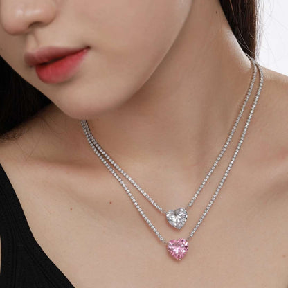 [RAFFINE]8.0 Carat Versatile Colorful Sweet Heart-Shaped Tennis Necklace