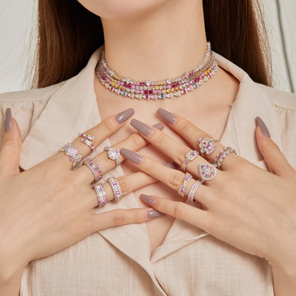 [RAFFINE]Charming Colorful Radiant Cut Adjustable Daily Ring