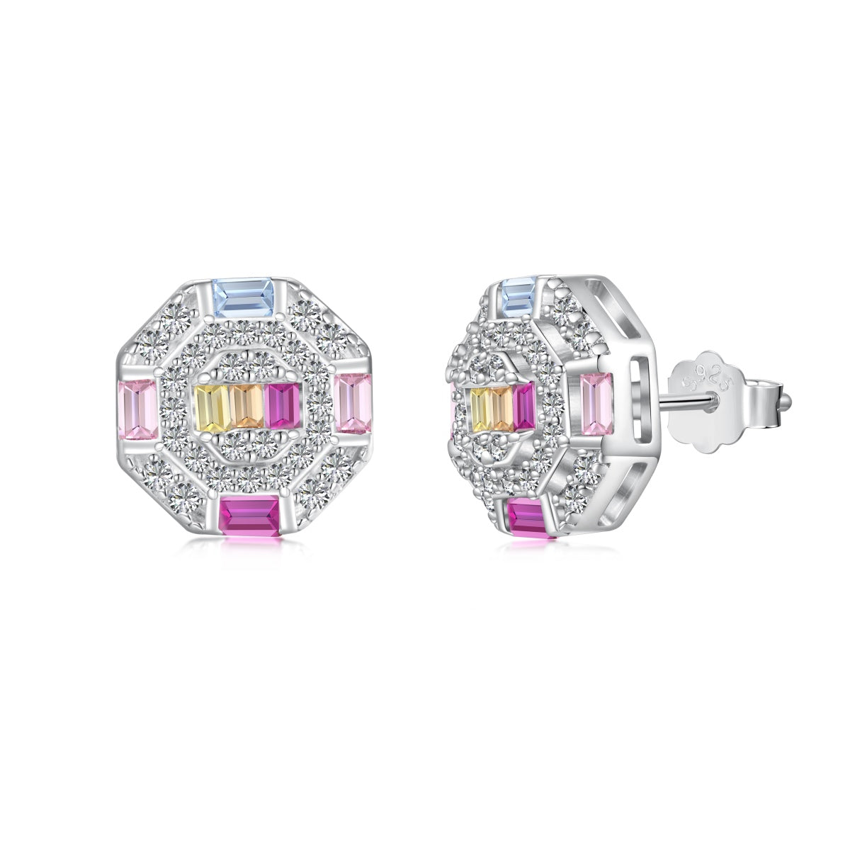 [RAFFINE]Ornate Colorful Octagon Shape Daily Earrings