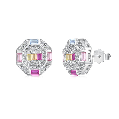 [RAFFINE]Ornate Colorful Octagon Shape Daily Earrings