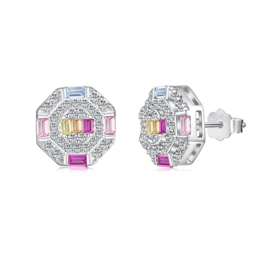 [RAFFINE]Ornate Colorful Octagon Shape Daily Earrings