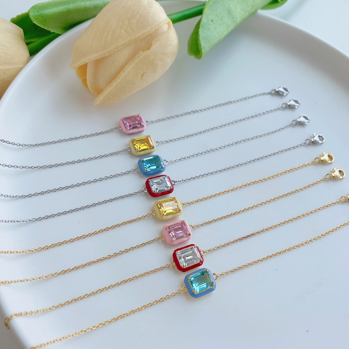 [RAFFINE]2.0 Carat Sparkling Colorful Emerald Cut Daily Bracelet