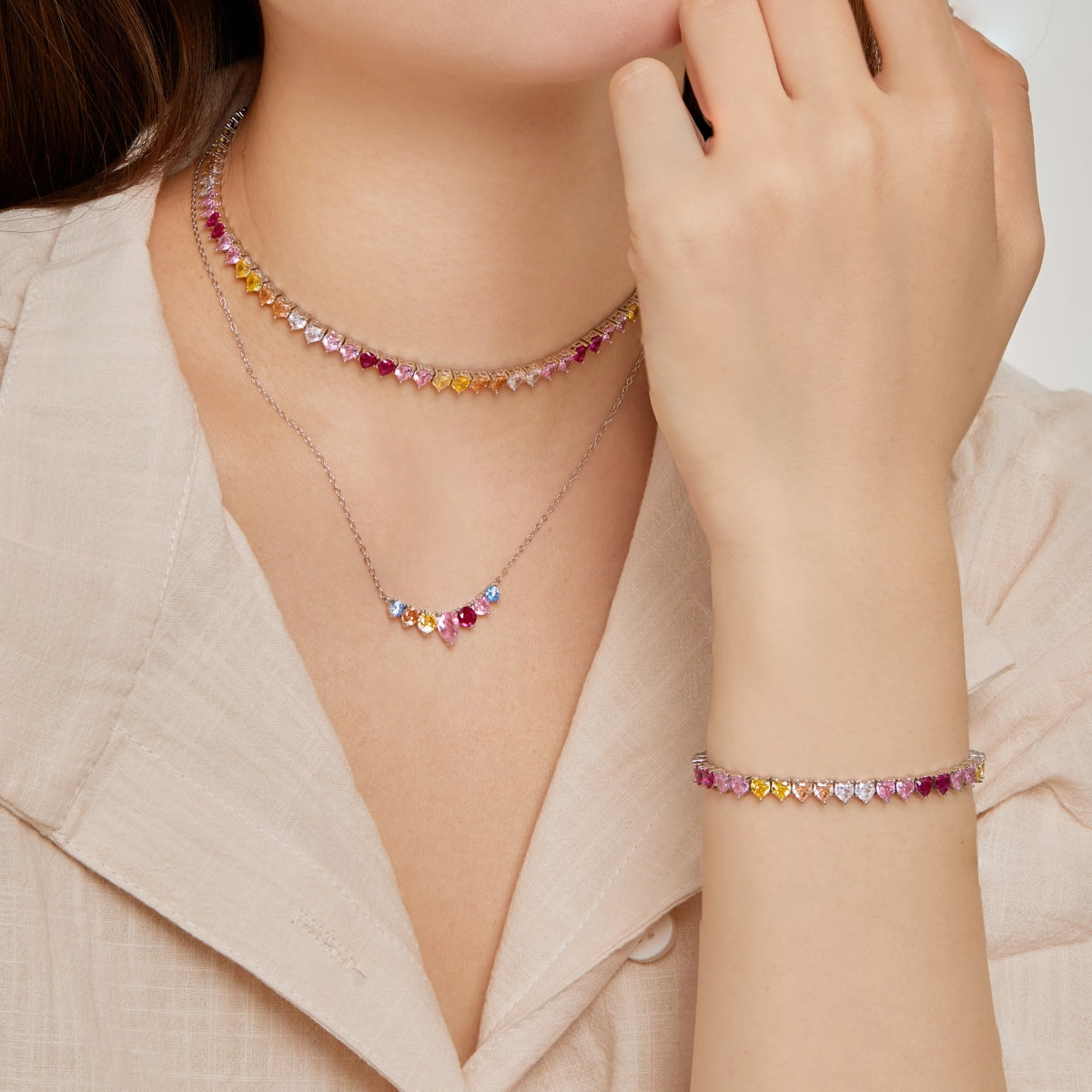 [RAFFINE]Luxurious Colorful Romantic Heart Shape Lover Bracelet