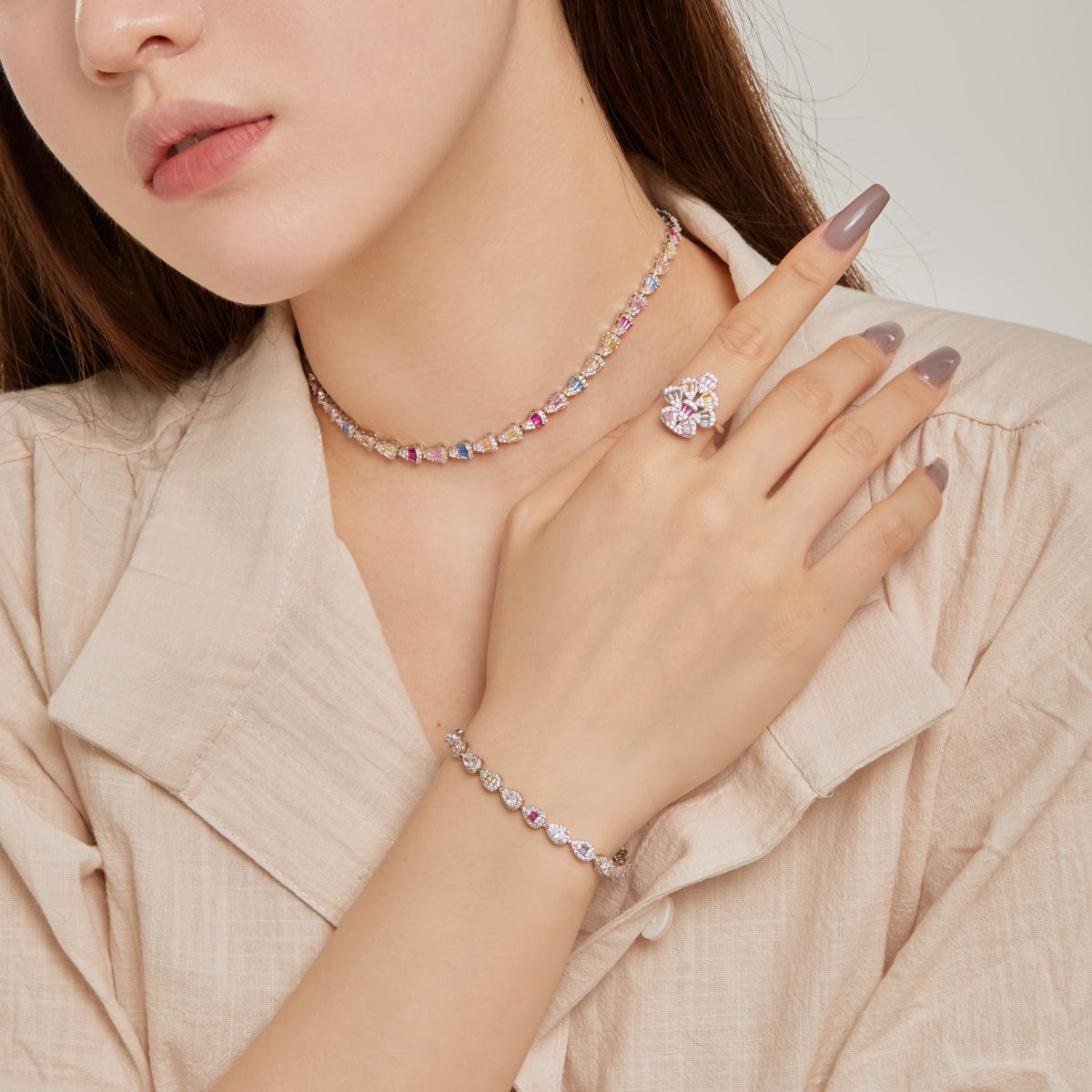 [RAFFINE]Sparkling Colorful Water Drop Shape Daily Ring