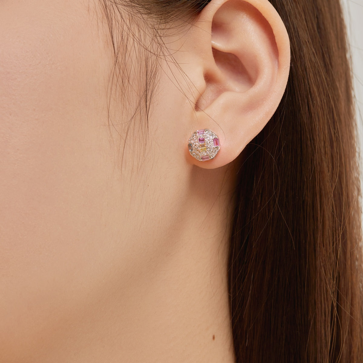 [RAFFINE]Ornate Colorful Octagon Shape Daily Earrings