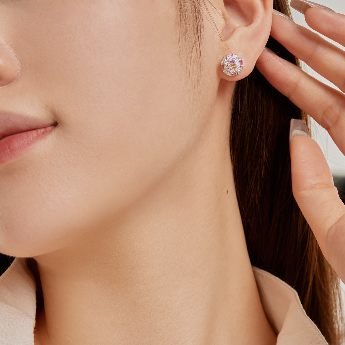 [RAFFINE]Ornate Colorful Octagon Shape Daily Earrings
