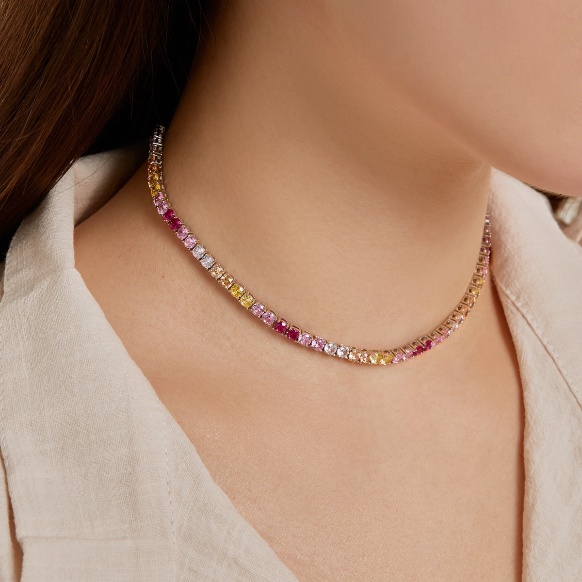 [RAFFINE]Delicate Colorful Tennis Necklace