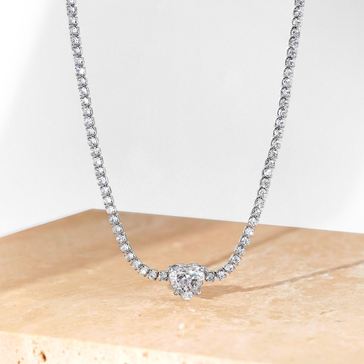 [RAFFINE]2.0 Carat Sparkling Tennis Heart Cut Necklace