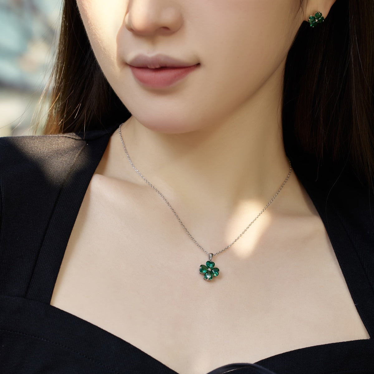 [RAFFINE]Heart-Shaped Four-Leaf Clover Bead Necklace
