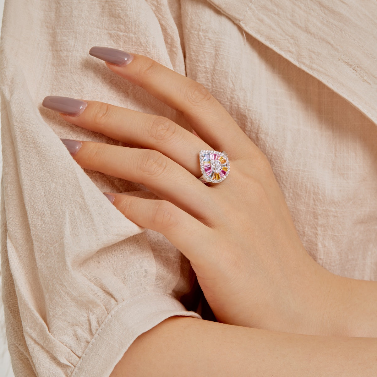 [RAFFINE]Elegant Colorful Water Drop Shape Banquet Ring