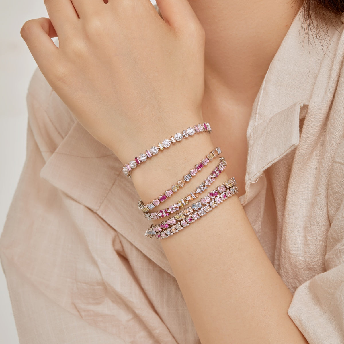 [RAFFINE]Delicate Colorful Emerald Cut Daily Bracelet