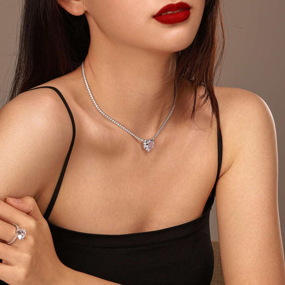 [RAFFINE]8.0 Carat Versatile Colorful Sweet Heart-Shaped Tennis Necklace
