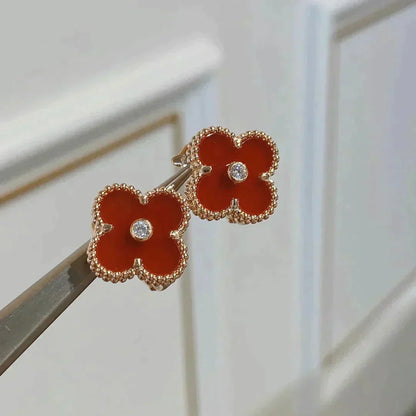 [RAFFINE]CLOVER MEDIUM 1 MOTIFS CARNELIAN  DIAMOND earrings