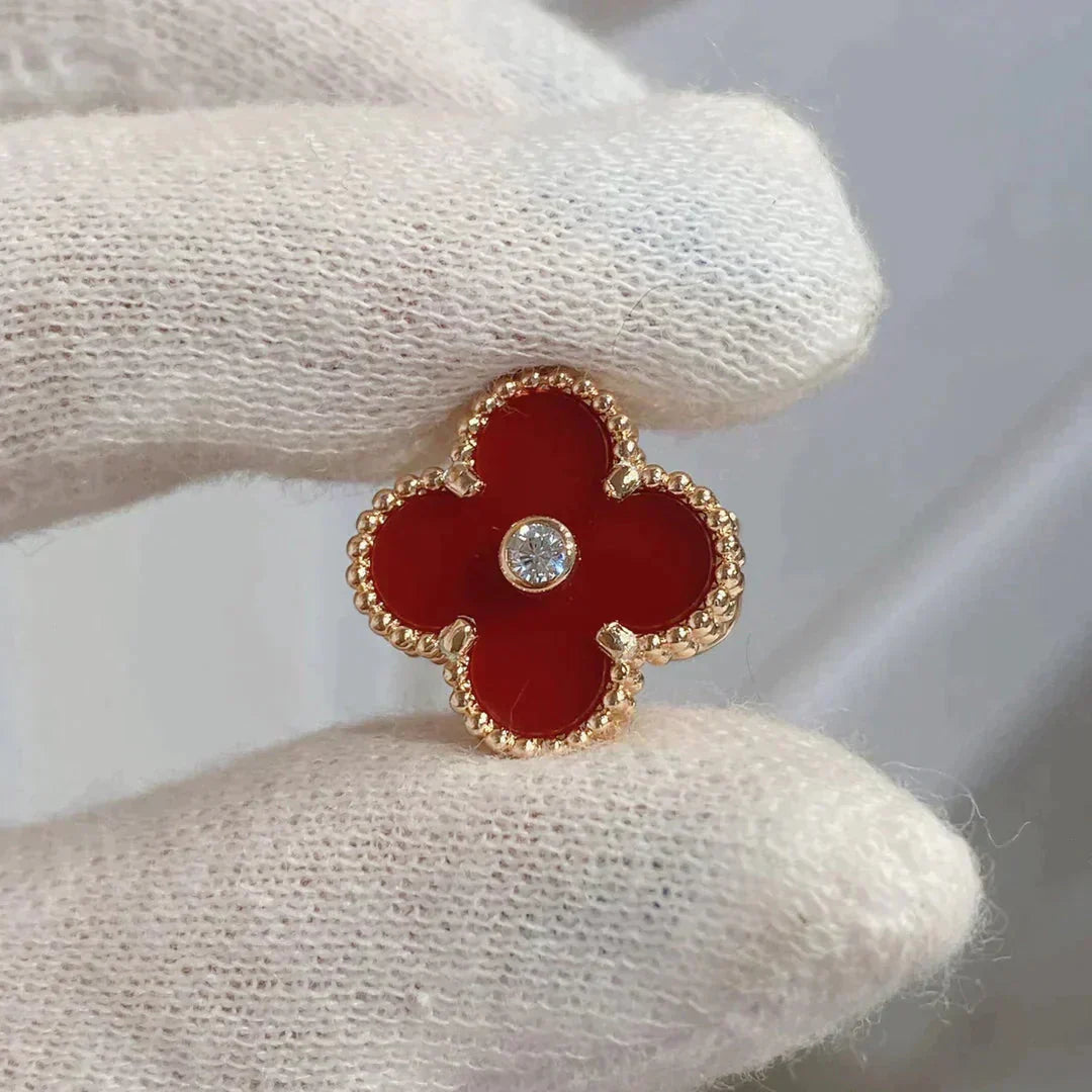 [RAFFINE]CLOVER MEDIUM 1 MOTIFS CARNELIAN  DIAMOND earrings