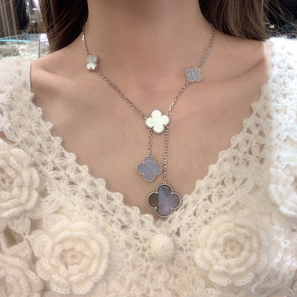 [RAFFINE]CLOVER MOP CHALCEDONY NECKLACE SILVER 6 MOTIF