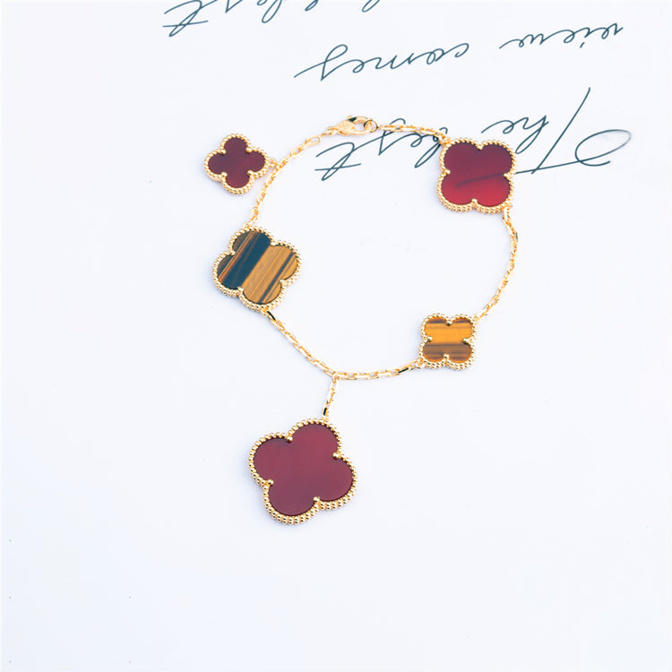 [RAFFINE]CLOVER BRACELET 5 MOTIFS CARNELIAN TIGER EYE