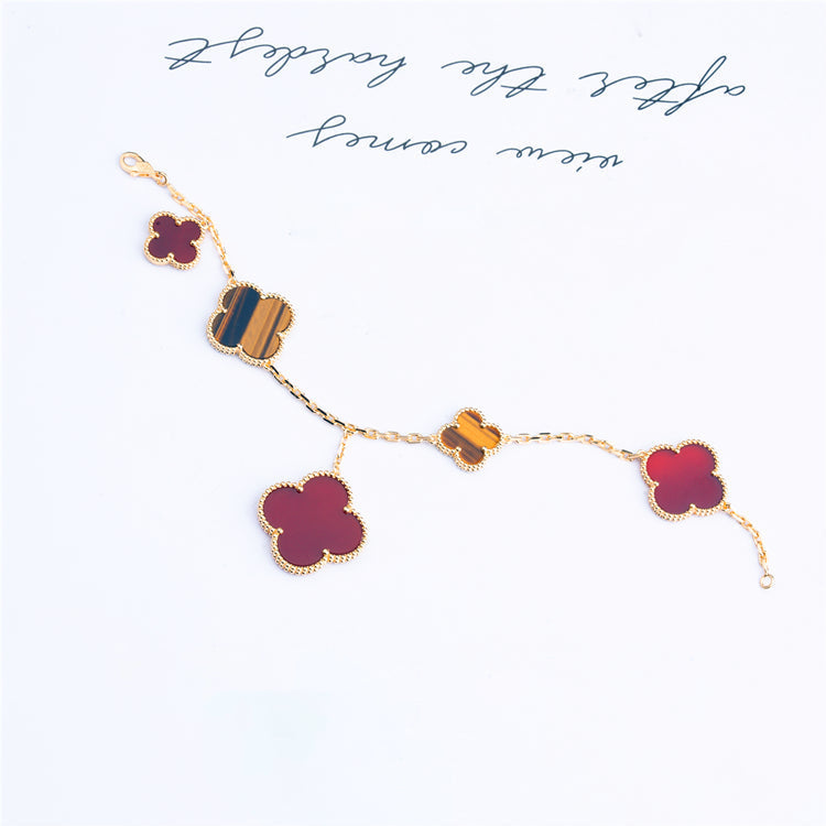 [RAFFINE]CLOVER BRACELET 5 MOTIFS CARNELIAN TIGER EYE