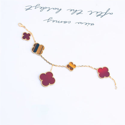 [RAFFINE]CLOVER BRACELET 5 MOTIFS CARNELIAN TIGER EYE