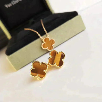 [RAFFINE]CLOVER MEDIUM 1 MOTIFS TIGER EYE EARRINGS